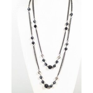 Premier Designs Multi Chain Long Necklace Black Faceted Glass 60" Layering